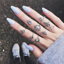 Load image into Gallery viewer, 15 Pcs/set Women Fashion Rings Hearts Fatima Hands Virgin Mary Cross Leaf Hollow Geometric Crystal Ring Set Wedding Jewelry
