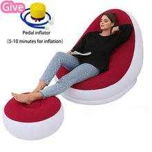 Load image into Gallery viewer, BEAN BAG lazy sofa inflatable folding recliner outdoor sofa bed with pedal comfortable flocking single sofa chair pile coating
