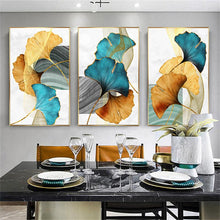 Load image into Gallery viewer, Blue Green Yellow Gold Plant Leaf Abstract Poster Nordic Canvas Print Wall Art Painting Modern Picture Living Room Decoration

