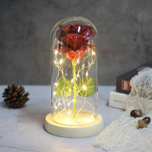 Load image into Gallery viewer, 6 Colour Beauty And The Beast Red Rose In A Glass Dome On A Wooden Base For Valentine's Gifts LED Rose Lamps Christmas
