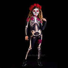 Load image into Gallery viewer, Rose Skeleton Adult Kids Scary Costume Halloween Dress Cosplay Sexy Jumpsuit Carnival Party Baby Girl Rompers Day of The Dead
