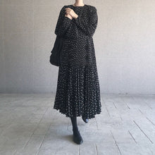 Load image into Gallery viewer, Women Dot Sprint Autumn Maxi Dress Pleated Long Sleeve Female Casual Loose  A line Ankle Length Vestidos
