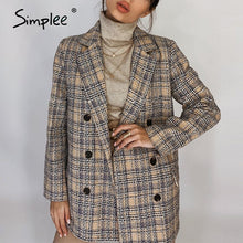 Load image into Gallery viewer, Simplee Elegant autumn winter plaid women blazer coat Causal long sleeve tweed coat short Office ladies pocket women suit blazer
