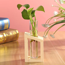 Load image into Gallery viewer, Glass and Wood Vase Planter Terrarium Table Desktop Hydroponics Plant Bonsai Flower Pot Hanging Pots with Wooden Tray Home Decor
