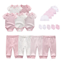 Load image into Gallery viewer, 2021 Unisex Clothing Sets Newborn Baby Boy Clothes Solid Bodysuits+Pants+Hats+Gloves Cotton Baby Girl Clothes Roupa de bebe
