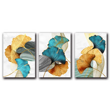 Load image into Gallery viewer, Blue Green Yellow Gold Plant Leaf Abstract Poster Nordic Canvas Print Wall Art Painting Modern Picture Living Room Decoration
