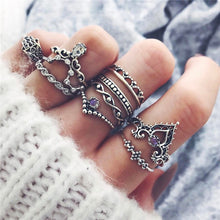 Load image into Gallery viewer, 15 Pcs/set Women Fashion Rings Hearts Fatima Hands Virgin Mary Cross Leaf Hollow Geometric Crystal Ring Set Wedding Jewelry
