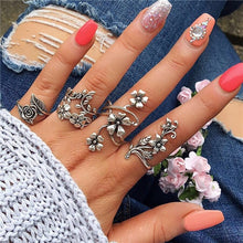 Load image into Gallery viewer, 15 Pcs/set Women Fashion Rings Hearts Fatima Hands Virgin Mary Cross Leaf Hollow Geometric Crystal Ring Set Wedding Jewelry
