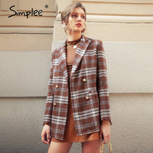 Load image into Gallery viewer, Simplee Elegant autumn winter plaid women blazer coat Causal long sleeve tweed coat short Office ladies pocket women suit blazer
