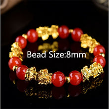 Load image into Gallery viewer, Feng Shui Black Beads Alloy Wealth Bracelet Unisex Wristband Gold Black Pixiu Wealth and Good Luck Women Men Bracelet

