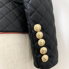 Load image into Gallery viewer, HIGH QUALITY 2020 New Stylish Designer Blazer Women's Lion Buttons Grid Cotton Padded Slim Fitting Synthetic Leather Jacket
