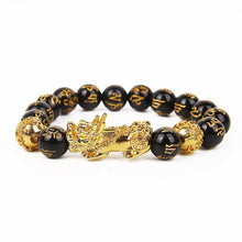 Load image into Gallery viewer, Feng Shui Black Beads Alloy Wealth Bracelet Unisex Wristband Gold Black Pixiu Wealth and Good Luck Women Men Bracelet
