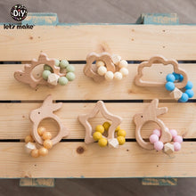 Load image into Gallery viewer, Let's Make Wooden Rattle Teether Baby Toys Engraved Wood Beads Hexagon Teether Silicone Beads 12Mm Tiny Rod Baby Crib Rattle
