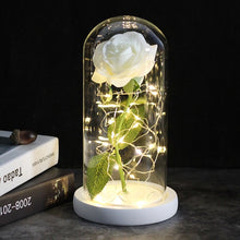 Load image into Gallery viewer, 6 Colour Beauty And The Beast Red Rose In A Glass Dome On A Wooden Base For Valentine's Gifts LED Rose Lamps Christmas
