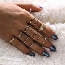Load image into Gallery viewer, 15 Pcs/set Women Fashion Rings Hearts Fatima Hands Virgin Mary Cross Leaf Hollow Geometric Crystal Ring Set Wedding Jewelry
