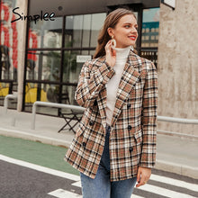 Load image into Gallery viewer, Simplee Elegant autumn winter plaid women blazer coat Causal long sleeve tweed coat short Office ladies pocket women suit blazer
