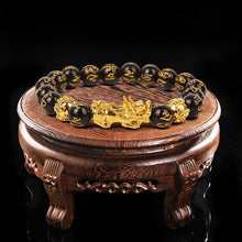 Load image into Gallery viewer, Feng Shui Black Beads Alloy Wealth Bracelet Unisex Wristband Gold Black Pixiu Wealth and Good Luck Women Men Bracelet
