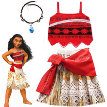Load image into Gallery viewer, 2020 Girls Moana Cosplay Costume for Kids Vaiana Princess Dress Clothes with Necklace for Halloween Costumes Gifts for Girl
