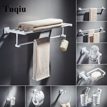 Load image into Gallery viewer, Bathroom Accessories Set,Paper Holder,Towel Bar,towel rack,Towel Hanger,Towel Rail White Brass Square bathroom Hardware set
