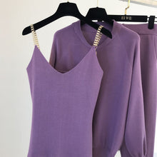 Load image into Gallery viewer, 2020 autumn Knitted sweater suit casual new product temperament chain vest knitted jacket + elastic pants three-piece sets TZ423
