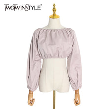Load image into Gallery viewer, TWOTWINSTYLE Sexy Backless Short Shirt Women Slash Neck Lantern Long Sleeve Tunic Ruched Blouse Female Fashion Clothing 2020 New
