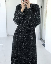 Load image into Gallery viewer, Women Dot Sprint Autumn Maxi Dress Pleated Long Sleeve Female Casual Loose  A line Ankle Length Vestidos

