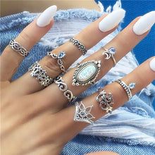 Load image into Gallery viewer, 15 Pcs/set Women Fashion Rings Hearts Fatima Hands Virgin Mary Cross Leaf Hollow Geometric Crystal Ring Set Wedding Jewelry
