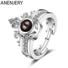Load image into Gallery viewer, ANENJERY Crown Couple Rings Set Silver Color Projection Rings For Women Gift S-R478
