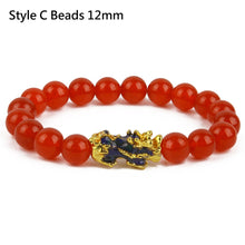 Load image into Gallery viewer, Feng Shui Black Beads Alloy Wealth Bracelet Unisex Wristband Gold Black Pixiu Wealth and Good Luck Women Men Bracelet
