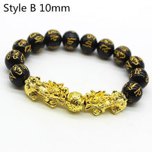 Load image into Gallery viewer, Feng Shui Black Beads Alloy Wealth Bracelet Unisex Wristband Gold Black Pixiu Wealth and Good Luck Women Men Bracelet
