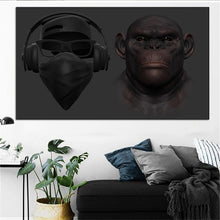 Load image into Gallery viewer, Large Animal Picture Canvas Printed Painting Modern Funny Thinking Monkey with Headphone Wall Art Poster for Living Room Decor
