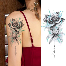 Load image into Gallery viewer, Purple Rose Jewelry Water Transfer Tattoo Stickers Women Body Chest Art Temporary Tattoo Girl Waist Bracelet Flash Tatoos Flower
