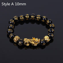 Load image into Gallery viewer, Feng Shui Black Beads Alloy Wealth Bracelet Unisex Wristband Gold Black Pixiu Wealth and Good Luck Women Men Bracelet
