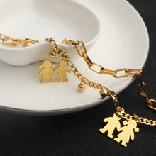 Load image into Gallery viewer, FINE4U B125 Stainless Steel Tree Owl Boy and Girl Charm Bracelet Double Layer Gold Figaro Chain Bracelets For Men Women
