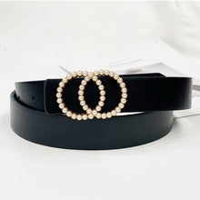 Load image into Gallery viewer, Fashion Leather Waist Belt For Jeans Double Ring Pearl Buckle Ladies Belt For Dresses Black White Women Belt Wild Waistband

