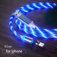 Load image into Gallery viewer, 1m Magnetic charging Mobile Phone Cable USB Type C Flow Luminous Lighting Data Wire for Samsung Huawei LED Micro Kable
