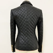 Load image into Gallery viewer, HIGH QUALITY 2020 New Stylish Designer Blazer Women's Lion Buttons Grid Cotton Padded Slim Fitting Synthetic Leather Jacket
