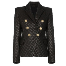 Load image into Gallery viewer, HIGH QUALITY 2020 New Stylish Designer Blazer Women's Lion Buttons Grid Cotton Padded Slim Fitting Synthetic Leather Jacket
