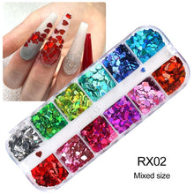 Load image into Gallery viewer, 12 Grid/Set Holographic Nail Glitter Sequins Sparkly 3D Thin Butterfly Flakes Polish Decor for Nail Art Accessories LA1558-1
