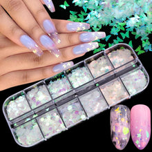 Load image into Gallery viewer, 12 Grid/Set Holographic Nail Glitter Sequins Sparkly 3D Thin Butterfly Flakes Polish Decor for Nail Art Accessories LA1558-1
