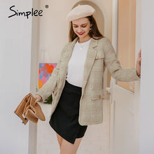Load image into Gallery viewer, Simplee Elegant autumn winter plaid women blazer coat Causal long sleeve tweed coat short Office ladies pocket women suit blazer
