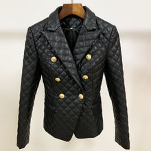 Load image into Gallery viewer, HIGH QUALITY 2020 New Stylish Designer Blazer Women's Lion Buttons Grid Cotton Padded Slim Fitting Synthetic Leather Jacket
