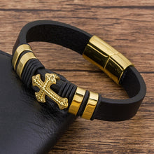 Load image into Gallery viewer, Trendy Charm  Braided Rope Layered Magnetic Black Leather Cross Bracelet Men Bangles Jewelry Accessoris
