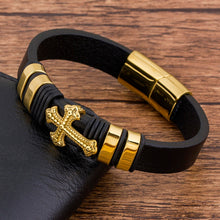 Load image into Gallery viewer, Trendy Charm  Braided Rope Layered Magnetic Black Leather Cross Bracelet Men Bangles Jewelry Accessoris
