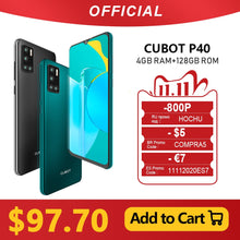 Load image into Gallery viewer, Cubot P40 Rear Quad Camera 20MP Selfie Smartphone NFC 4GB+128GB 6.2 Inch 4200mAh Android 10 Dual SIM Card mobile phone 4G LTE
