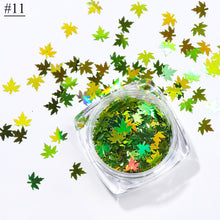 Load image into Gallery viewer, 1 Box Maple Leaves Nail Art Sequins Holographic Glitter Flakes Paillette Chameleon Stickers For Nails Autumn Design Decor SA1528
