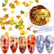 Load image into Gallery viewer, 1 Box Maple Leaves Nail Art Sequins Holographic Glitter Flakes Paillette Chameleon Stickers For Nails Autumn Design Decor SA1528
