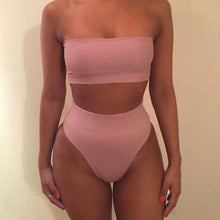 Load image into Gallery viewer, Women Sexy Bikini Set Off Shoulder Wrapped Chest Solid Push Beachwear No Swimwear Swimsuit Bandage Pad Up A4Z0
