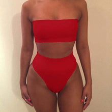 Load image into Gallery viewer, Women Sexy Bikini Set Off Shoulder Wrapped Chest Solid Push Beachwear No Swimwear Swimsuit Bandage Pad Up A4Z0
