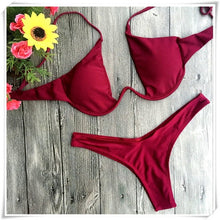 Load image into Gallery viewer, Hot Sale Women Push-up Bandage Bikini Solid Color Swimsuit Low Waist Triangle Swimwear Sexy Bathing Suit Maillot De Bain Femme
